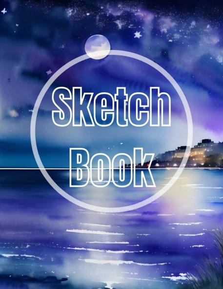 Sketch Book: Watercolor Sea Night View Cover Page Sketchbook Blank Paper Pad 8.5" X 11" - Sketchbook 120 Pages Blank Paper Book For ... Unlined Journal Cover Sketchbooks ürün görseli 1
