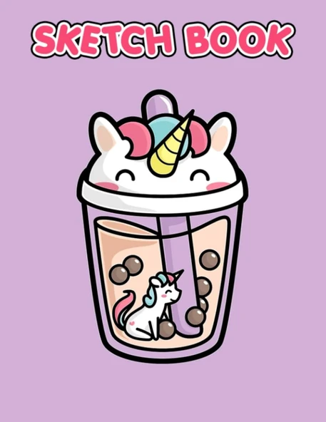 Kawaii Unicorn Milk Sketch Book: Mindfulness And Keep Calm With 120 Pages For Sketching, Doodling And Drawing | Gag Gifts | White Elephant Gifts | Christmas Gifts | Stress Relief Gifts ürün görseli 1