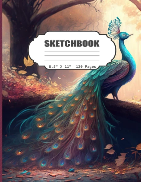 Sketchbook: Peacock Blank Sketch Book For Kids, Adults, Artist Notebook/Journal For Drawing, Writing, Sketching Or Doodling, Blank Paper, 120 Blank Pages, 8.5X11 (Blank Drawing Book) ürün görseli 1