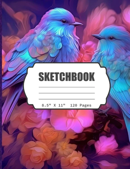 Sketchbook: Beautiful Floral Birds Blank Sketch Book For Girls, Kids, Teens, Adults, Artist Notebook/Journal For Drawing, Writing, Sketching Or ... 120 Blank Pages, 8.5X11 (Blank Drawing Book) ürün görseli 1