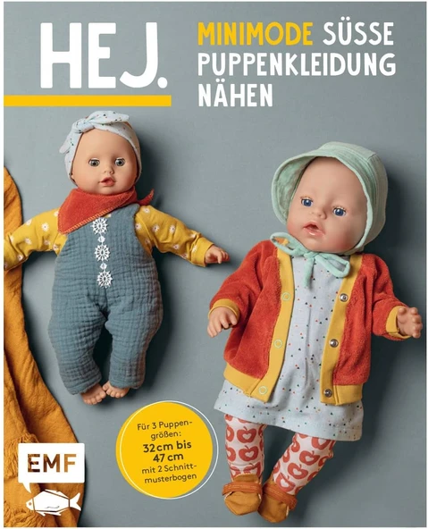 Hej. Minimode – Süße Puppenkleidung Nähen: 15 Projekte Vom Kleidchen Bis Zum Rucksack – Für 3 Puppengrößen 32-37, 38-43 Und 44-47 (Z. B. Babyborn, Götz Muffin). Mit 2 Schnittmusterbogen ürün görseli 1