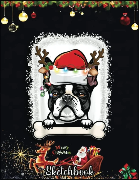 Christmas Sketch Book: Boston Terrier Christmas Santa Hat Tree Light, 120 Pages Help You Your Ideas Size 8.5 X 11 Inches ürün görseli 1