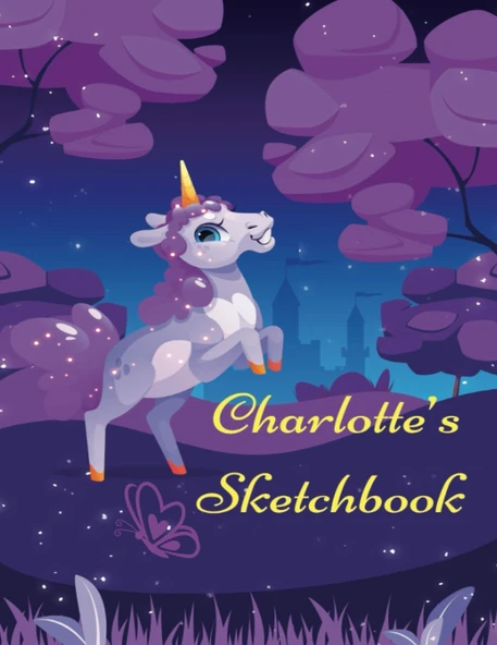 Independently Published Charlotte’S Sketchbook: Personalized And Beautifully Illustrated Unicorn Cover For Girls, 102 Pages, 8.5" X 11", For Drawing, Doodling, Writing, Sketching & Crayon Coloring, P ürün görseli 1
