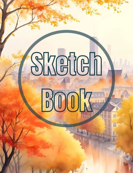 Sketch Book: Watercolor Autumn In The City View Cover Page Sketchbook Blank Paper Pad 8.5" X 11" - 120 Pages Blank Paper Book For ... Unlined Journal Cover Sketchbooks ürün görseli 1