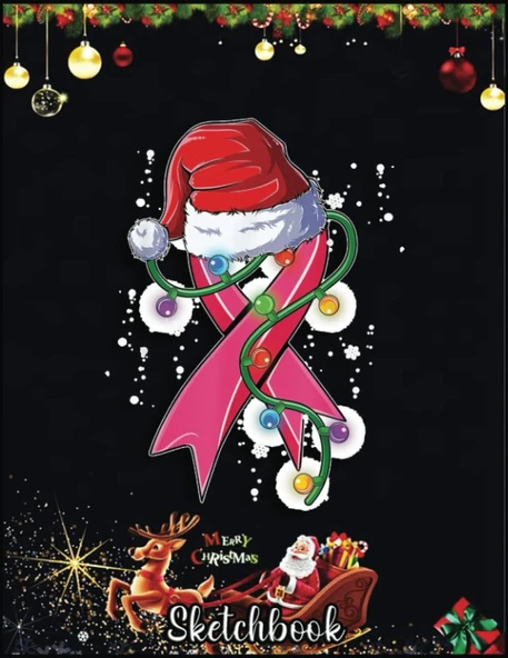 Independently Published Christmas Sketch Book: Breast Cancer Christmas Santa Hat Pink Ribbon Xmas Tree Snow, 120 Pages Help You Your Ideas Size 8.5 X 11 Inches Sketchbook ürün görseli 1