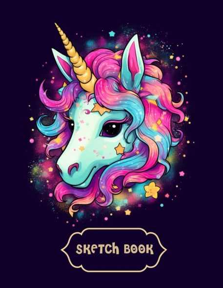 Sketch Book: A Cute Unicorn, Beautiful, Pastel Color, Cute, Wink Glitter Background , Vivid Color, Cover Design, 8.5X11 Artist Notebook For Kids, ... Writing, Doodling, And Coloring, 120 Pages ürün görseli 1