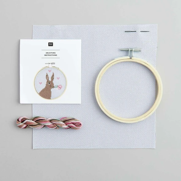 Stickpackung Gezählter Kreuzstich, Romantischer Hase, Ø10Cm ürün görseli 1