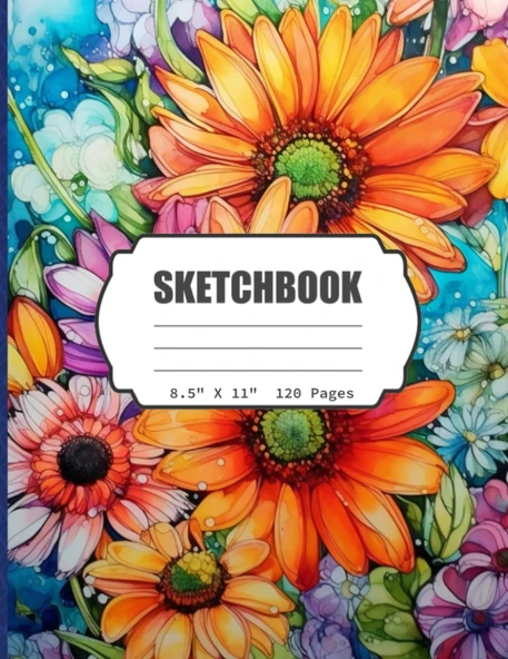 Sketchbook: Watercolor Floral Blank Sketch Book For Kids, Teens, Adults, Artist Notebook/Journal For Drawing, Writing, Sketching Or Doodling, Blank Paper, 120 Blank Pages, 8.5X11 (Blank Drawing Book) ürün görseli 1