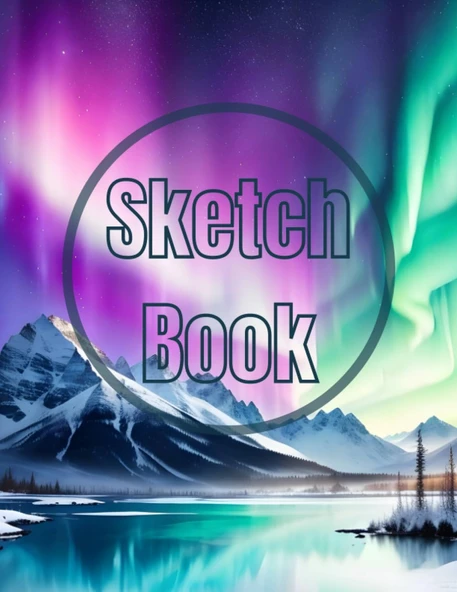Sketch Book: Watercolor The Aurora Lights Over The Mountain View Cover Page Sketchbook Blank Paper Pad 8.5" X 11" - 120 Pages Blank ... Unlined Journal Cover Sketchbooks ürün görseli 1
