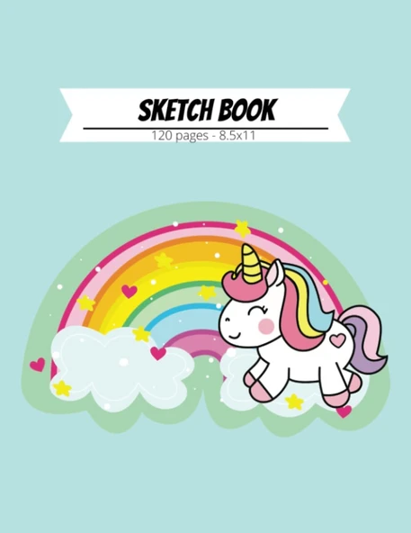 Sketchbook: A Cute Unicorn Kawaii Large Sketchbook/Notebook:120+ Pages Of 8.5"X11" With Blank Paper For Girls To Drawing, Doodling, Journal ,Sketching (Spanish Edition) ürün görseli 1