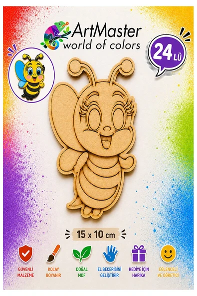 Ahşap Boyama Arı 24 Adet 10x15cm Boyama Böcek Figürleri Etkinlik Çoçuk Gelişim Motor Beceri Kreş Anasınıfı ürün görseli 1