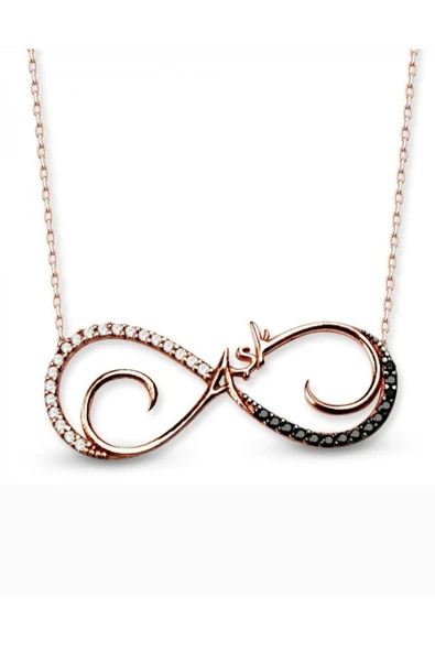 Gümüş Rose Gold Aşk yazılı Sonsuzluk Zirkon Taşlı Kadın Kolye | 925 Ayar Gümüş ürün görseli 1