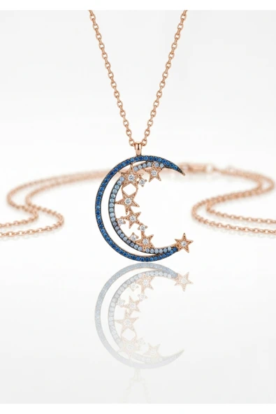 925 Ayar Gümüş Ayyıldız Özel Tasarım Rose Gold Renk Gümüş Kolye ürün görseli 1