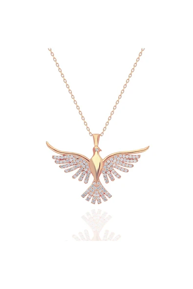 925 Ayar Orjinal Gümüş Anka Kuşu Rose Gold Renk Gümüş Kolye ürün görseli 1