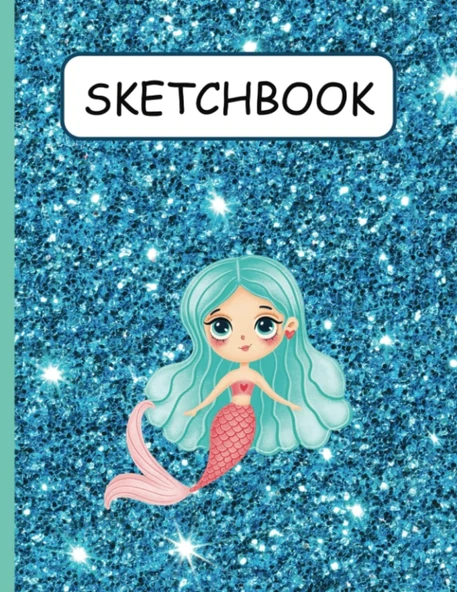 Sketch Book For Girls: Cute Mermaid On Vibrant Glitter Background! Large 8.5 X 11 Blank Sketchbook With 112 Pages. Notebook For Drawing, ... Doodling, And More! Home, School, Use. ürün görseli 1