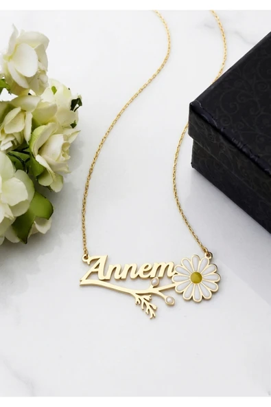 925 Ayar Gümüş Annem Yazılı Papatya kadın Kolye ürün görseli 1