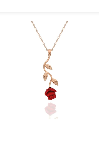 925 Ayar Gümüş Gül Tasarım Rose Gold Renk Kolye ürün görseli 1