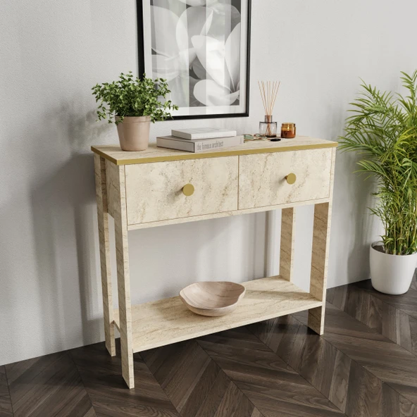 Traverten Desenli Modern Dresuar, 2 Çekmeceli 90cm Mermer Desenli - Tamamı MDF ürün görseli 1