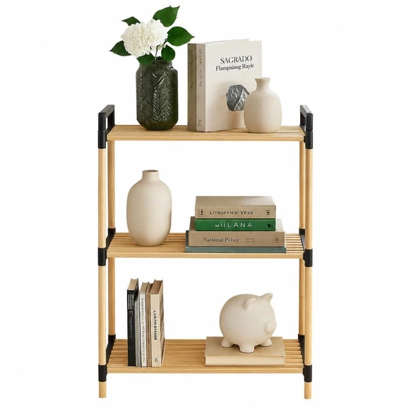 Nwood Natura 3 Katlı Ahşap Çok Amaçlı Raf - Kitaplık, Banyo ve Düzenleyici Çok Amaçlı MDF Raf (65x35x80 cm) ürün görseli 1