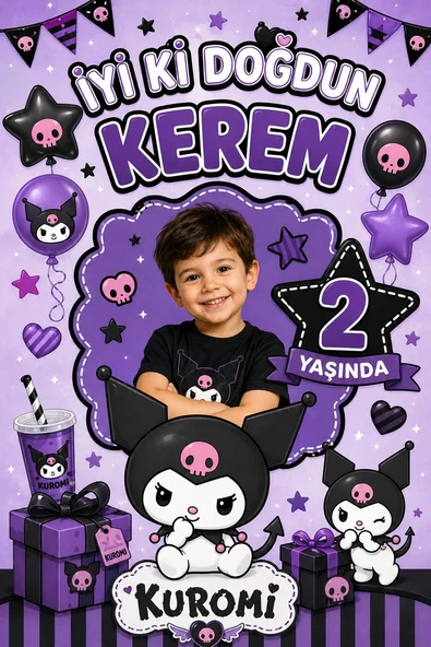 Kuromi Temalı Kişiye Özel İsimli Ve Resimli  70X100 Cm Ölçüsünde Branda T2 ürün görseli 1