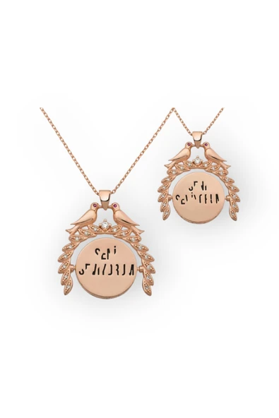 Gümüş Aşk Kumruları Rose Gold Seni Seviyorum yazılı Gümüş Kolye | 925 Ayar Gümüş ürün görseli 1