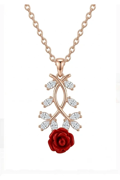 925 Ayar Gümüş Gül Tasarım Rose Gold Gümüş Kadın Kolye ürün görseli 1