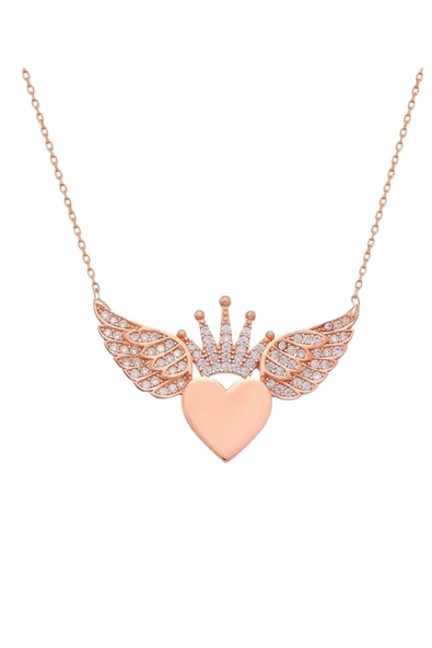 925 Ayar Gümüş Kalbimin Tacı Melek Kanadı Rose Gold Kolye ürün görseli 1