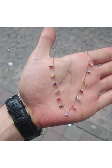 925 Ayar Gümüş Mix Damla Rose Gold Renk Kolye ürün görseli 1
