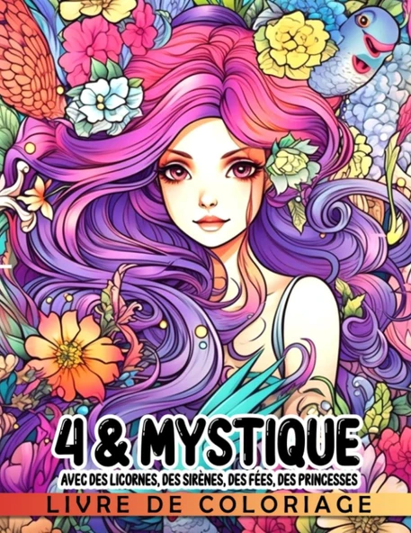 Independently Published 4 & Livre De Coloriage D'Anniversaire Mystique Avec Des Licornes, Des Sirènes, Des Fées Et Des Princesses.: 40 Pages De Coloriage Charmantes Incluses ... Et Les Échanges De Ca ürün görseli 1