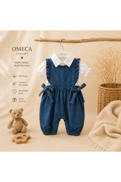 Kız Bebek Denim Tulum ve Gömlek Takımı ürün görseli 1