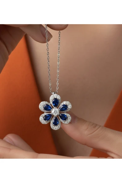 925 Ayar Orjinal Gümüş Lotus Çiçeği Kolye ürün görseli 1