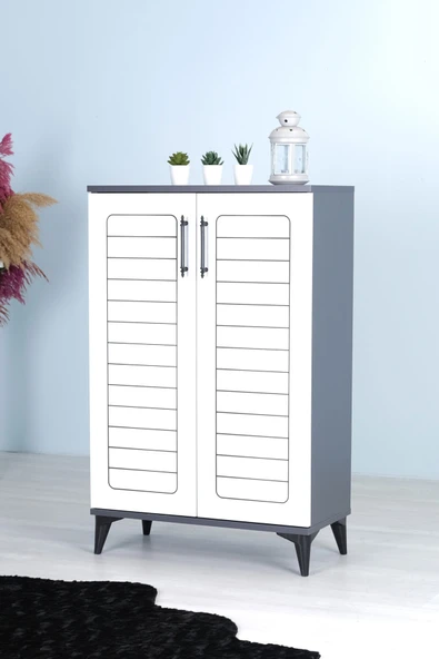 Luna 2 Kapaklı 4 Bölmeli Modern Ayakkabılık / Antrasit 70x108x35 Cm ürün görseli 1