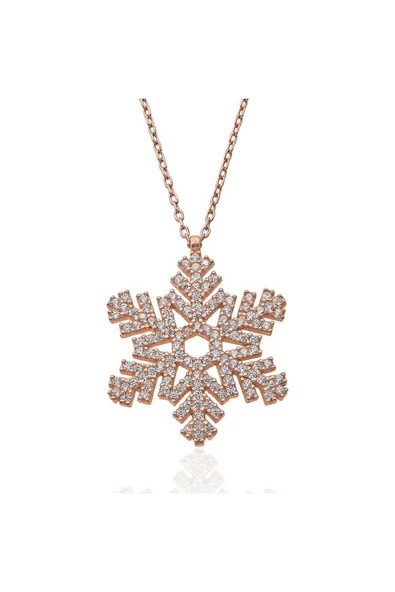925 Ayar Gümüş Kar Tanesi Rose Gold Kolye ürün görseli 1