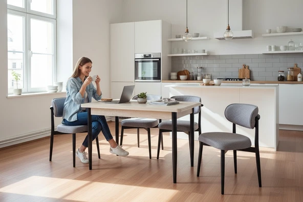 EFE MOBİLYA T-6002 TRAVERTEN MDF 70X120 POLO AÇIK GRİ SANDALYE 4 KİŞİLİK MUTFAK MASA TAKIMI ürün görseli 1