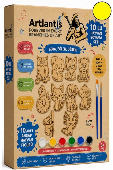 Ahşap Boyama 10 lu 1 Paket 10x15cm Ahşap Boyama Figürü 6 Renk Boya ve Resim Fırçası Etkinlik Çocuk Gelişim Motor Beceri ürün görseli 1