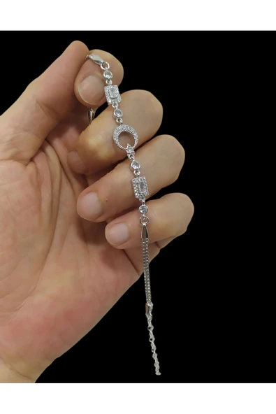 925 Ayar Gümüş Ay Yıldız Hilal Baget Taşlı Bileklik Künye ürün görseli 1