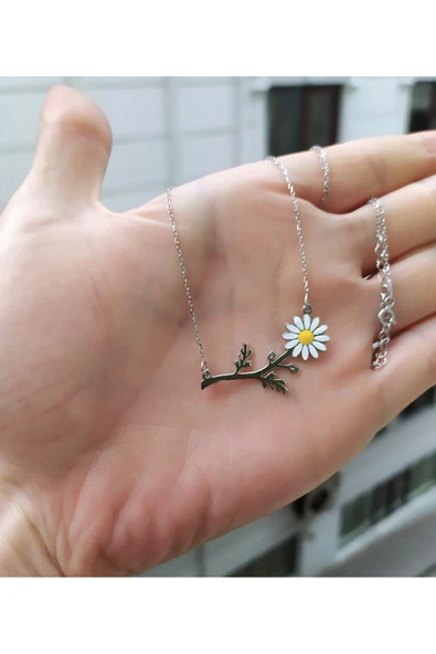 925 Ayar Gümüş Papatya Mineli Gümüş Kolye - Resim 5