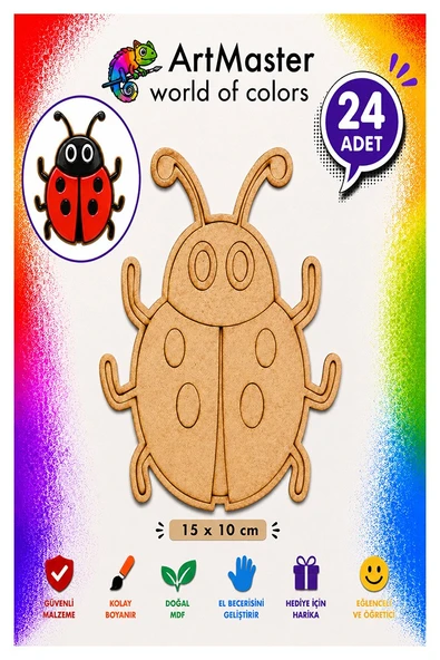 Ahşap Boyama Uğur Böceği 24 Adet 10x15cm Boyama Böcek Figürleri Etkinlik Çoçuk Gelişim Motor Beceri Kreş Anasınıfı ürün görseli 1
