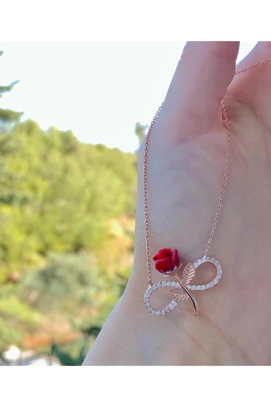 925 Ayar Gümüş Sonsuzluk Gül Tasarım Rose Gold Renk Kolye ürün görseli 1
