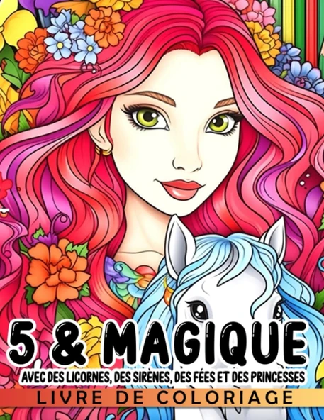 Independently Published Livre De Coloriage D'Anniversaire 5 & Magic Avec Des Licornes, Des Sirènes, Des Fées Et Des Princesses.: Mignon Livre D'Art Parfait Pour Le 5Ème ... Détente Noël Et Les Cadeau ürün görseli 1