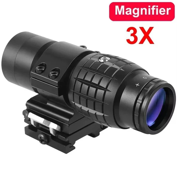 Magnifier 3x Yakınlaştırmalı Dürbün  22mm Ray Uyumlu, Katlanır Yaylı Ayaklı ürün görseli 1