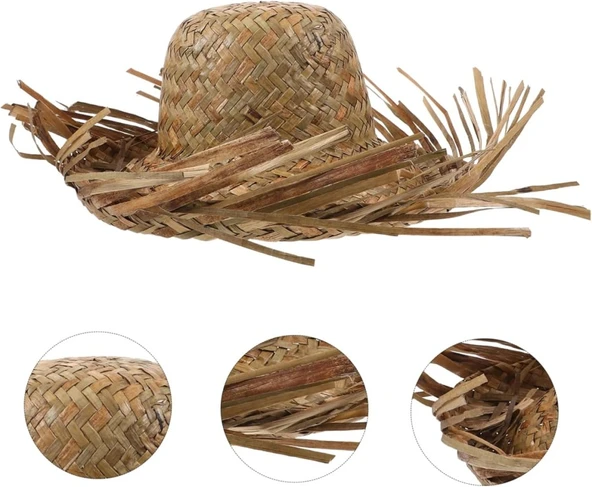Tropikal Parti Naturel Hasır Hawaii Şapkası 13x36 cm ürün görseli 1