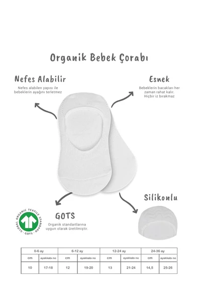 2'Li Penye Babet Silikonlu Basic Çorap 30104 Gri Beyaz ürün görseli 1