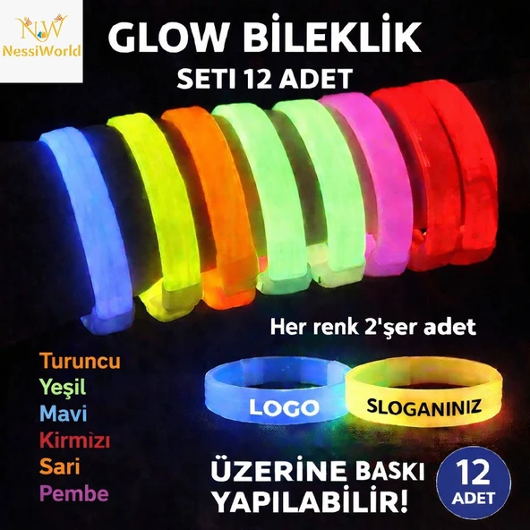 Kalın Bileklik 12’li Set | Baskıya Uygun Renkli Model ürün görseli 1