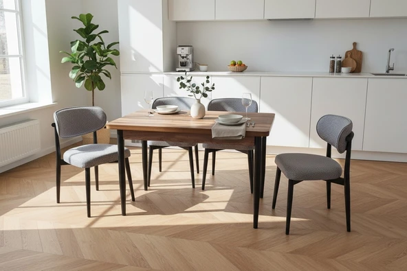 EFE MOBİLYA T-6003 KEMENÇE MDF 70X120 POLO  AÇIK GRİ 4 KİŞİLİK MUTFAK MASA TAKIMI ürün görseli 1