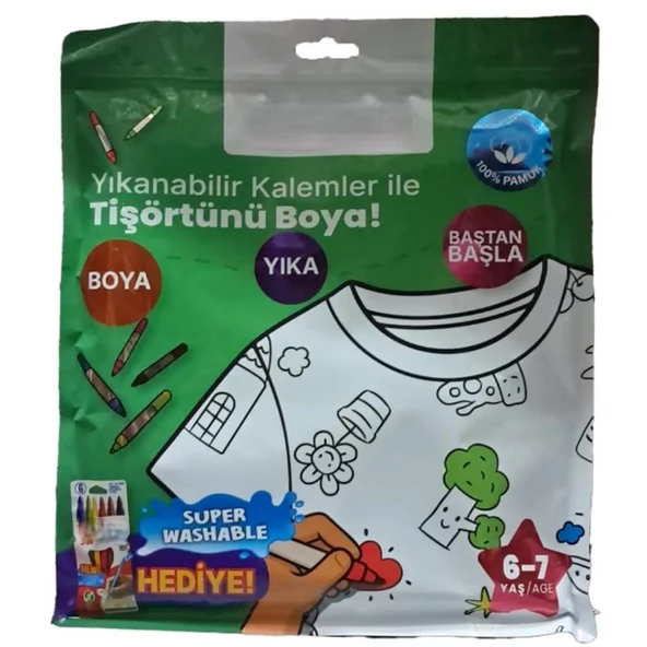 Kalem Hediyeli Boyanabilir Tişört 6-7 Yaş ürün görseli 1