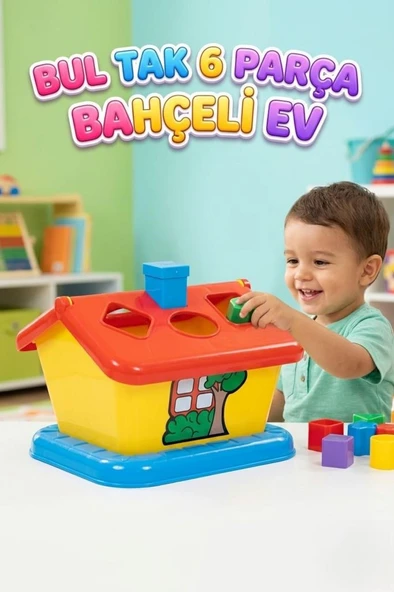 Eğitici Bahçeli Ev Tasarımlı Düşünme Geliştirici 6 Parça Şekil Eşleştirme Bul Tak Oyuncak Seti ürün görseli 1