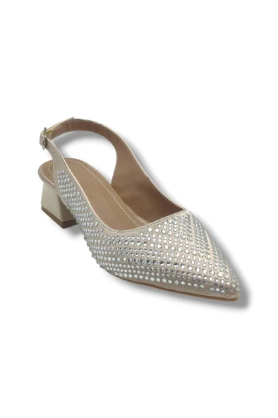 Ceylan Shoes 125-26 Taşlı Parlak Saten Kısa Kare Topuk Kadın Ayakkabı 36-41 ürün görseli 1