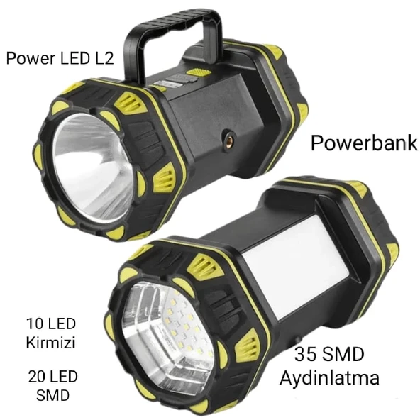 F-262 Yeni Güçlü Çift Taraflı Taşınabilir Spot Ve Işıldak Usb Powerbank Şarjlı Fener ürün görseli 1
