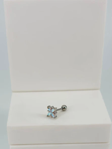 Rodyum Zirkon Taşlı Uç Kısmı : Pirinç Kıkırdak Bar Uzunluğu : 6 Mm / Bar Kalınlığı 0.8 Mm / Top Boyu 3 Mm  - Pt0053 ürün görseli 1